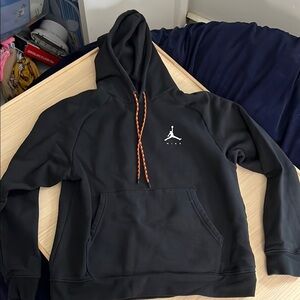 Jordan Black Hoodie with White Jumpman and Orange Drawcords